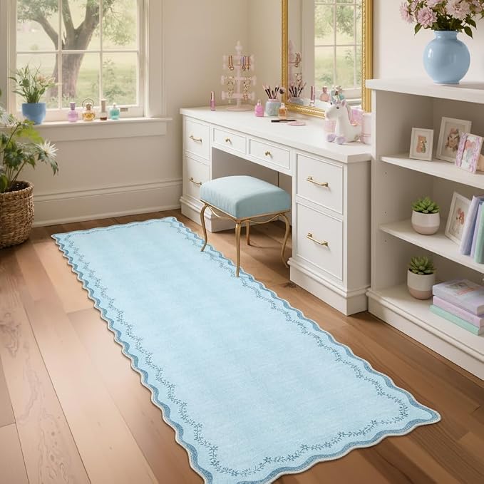 GarveeHome 2x6 Scalloped Washable Runner Rug Non Slip Hallway Kitchen Rug | - Image 3