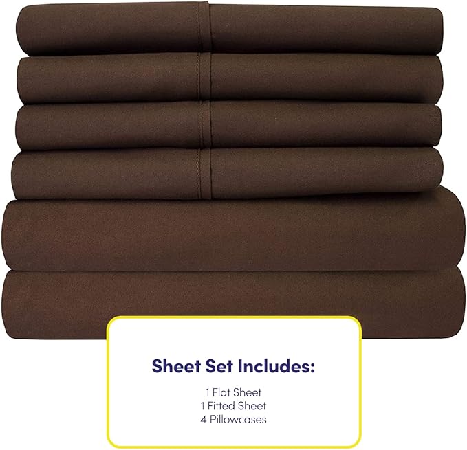 Queen Sheets Brown - 6 Piece 1500 Supreme Collection Fine Brushed Microfiber Deep Pocket Queen Sheet Set Bedding - 2 Extra Pillow Cases, Great Value, Queen, Brown