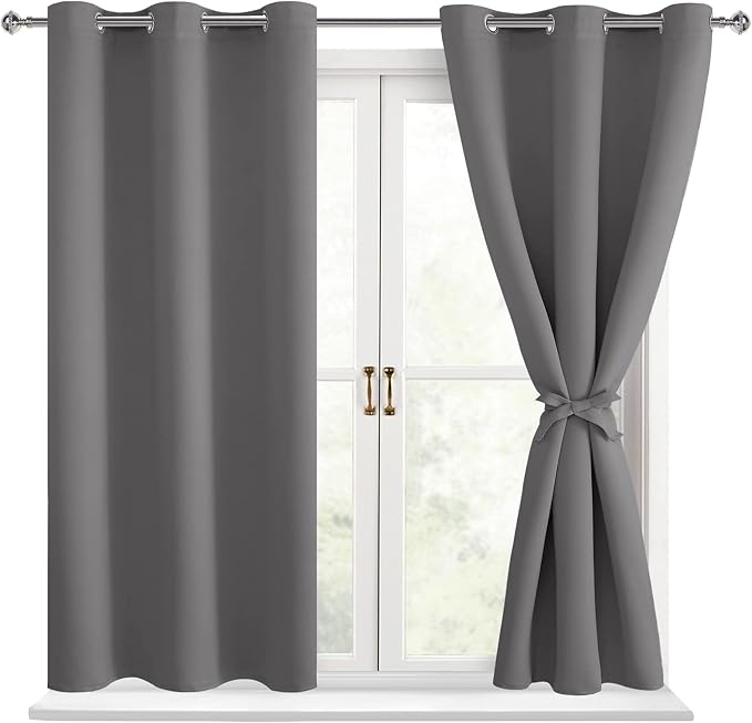 Blackout Curtains for Bedroom, Light Grey, 38 x 45 Inch, 2 Panels | Thermal by Hiasan