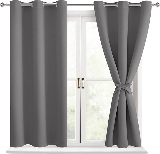 Blackout Curtains for Bedroom, Light Grey, 38 x 54 Inch, 2 Panels | Thermal by Hiasan