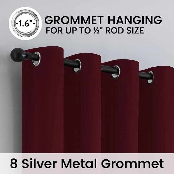 SimpleHome Wine red 100% Blackout Curtains Room Darkening Living Room 63L | - Image 6