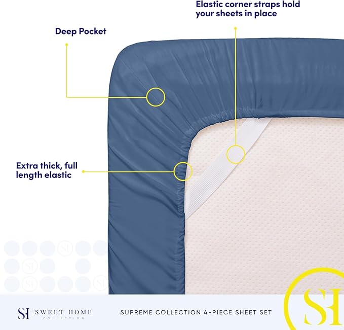 Twin Sheets - Breathable Luxury Sheets with Full Elastic & Secure Corner Straps Built In - 1800 Supreme Collection Extra Soft Deep Pocket Bedding Set, Sheet Set, Twin, Denim