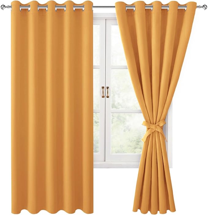 Blackout Curtains for Bedroom, 60 x 63 Inches Length Pumpkin Orange | Thermal by Hiasan
