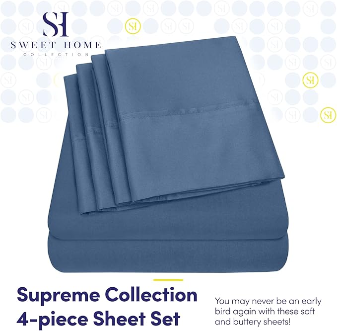 Twin Size Bed Sheets - 4 Piece 1500 Supreme Collection Fine Brushed Microfiber Deep Pocket Twin Sheet Set Bedding - 1 EXTRA PILLOW CASES, GREAT VALUE, Twin, Denim