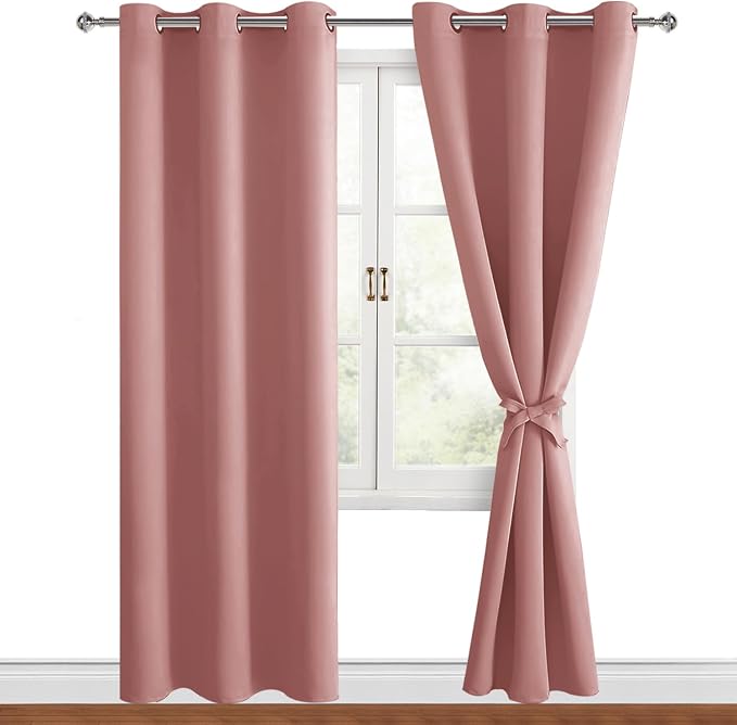 Blackout Curtains for Bedroom 2 Panels 42 x 84 Inch Long Dusty Rose | Thermal by Hiasan