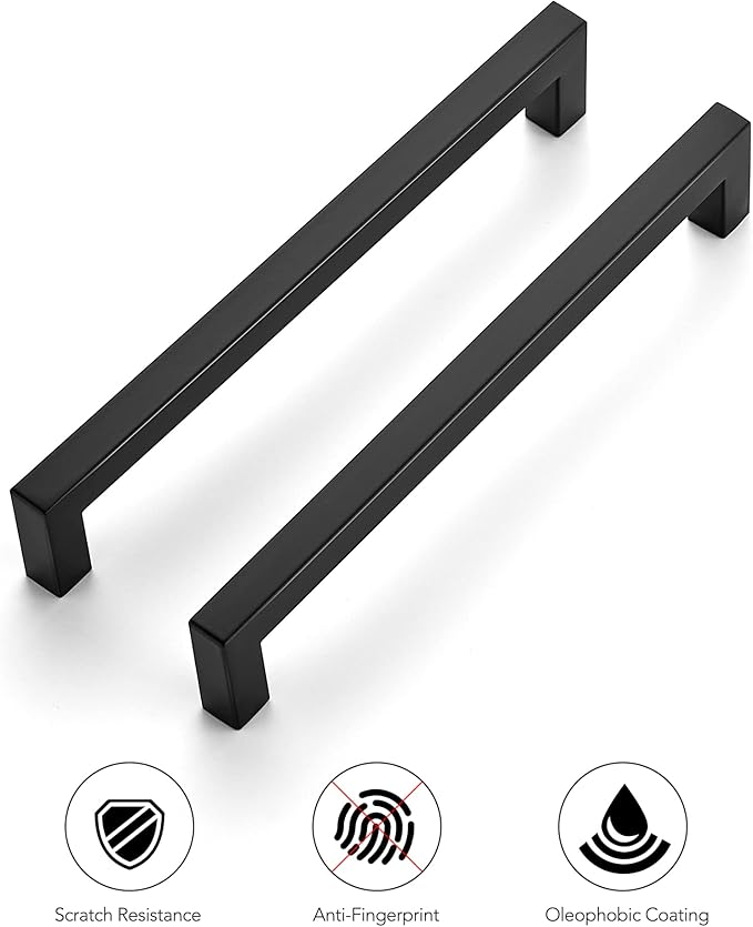 Ravinte 32 Pack Stainless Steel Kitchen Cabinet Handles Matte Black Square Bar Cabinet Pulls Kitchen Drawer Handles Sleek Dresser Drawer Pulls with 7-1/2 inch Hole Centers Flat Black Cabinet Hardware…