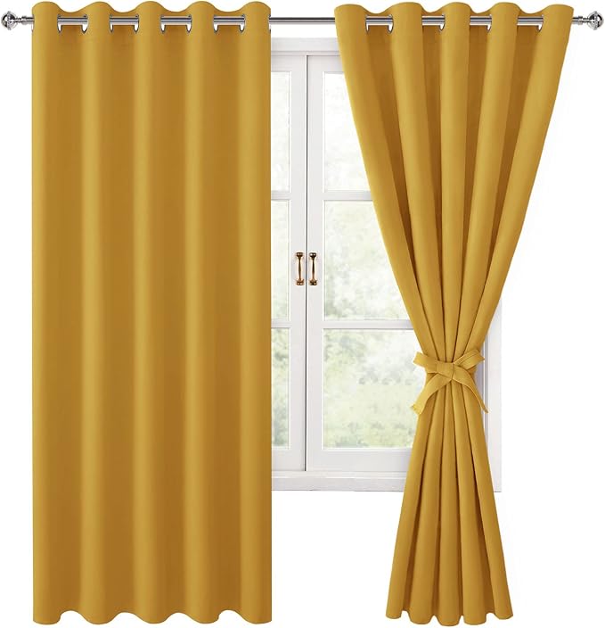 Blackout Curtains for Bedroom, 60 x 63 Inches Length Mustard Yellow | Thermal - Image 8