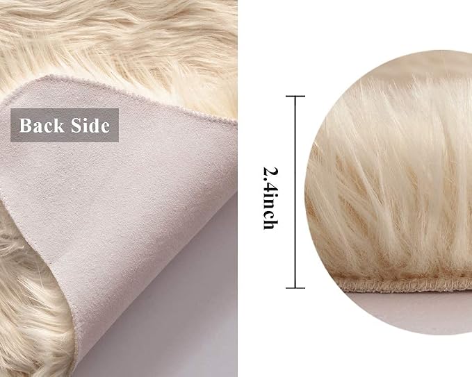 MIULEE Fluffy Area Rug 2x3 ft Faux Fur Sheepskin Rug Light Yellow | Luxury - Image 2