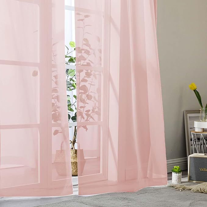 Sheer Blush Curtains for Bedroom Living Room 54 Inch Length 2 Panels Set - Image 8