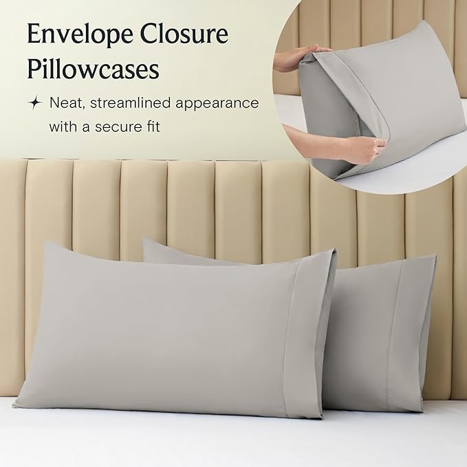 LuxClub 4 PC California King Sheet Set, Breathable Luxury Bed Sheets, Deep Pockets Wrinkle Free Cooling Sheets Machine Washable Hotel Bedding Silky Soft - Light Taupe Cal King