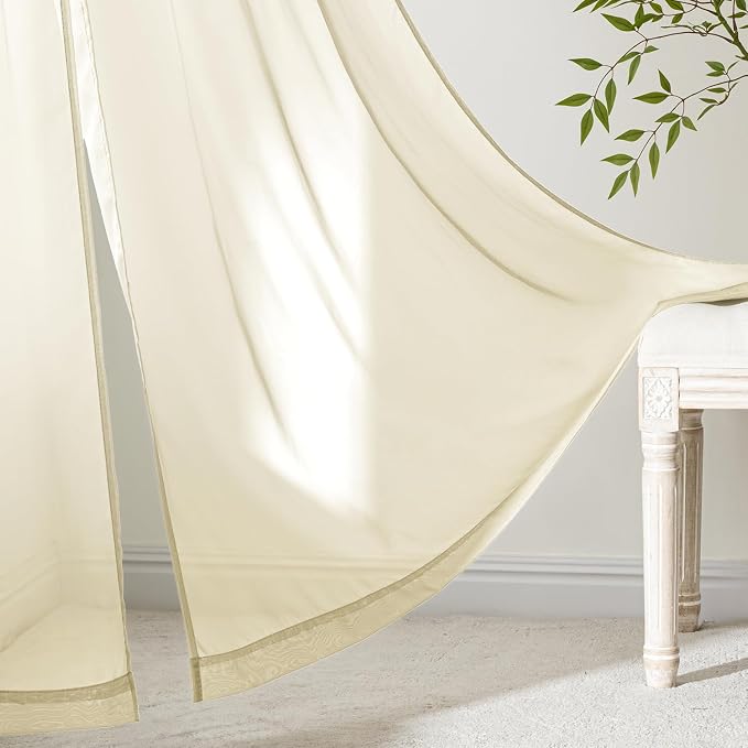 MIULEE Light Cream Sheer Curtains 96 Inches Long 4 Panels 42 x 96 Inches | - Image 6