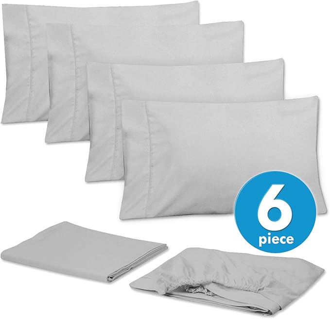 Full Size Bed Sheets - 6 Piece 1500 Supreme Collection Fine Brushed Microfiber Deep Pocket Full Sheet Set Bedding - 2 Extra Pillow Cases, Great Value, Full, Silver