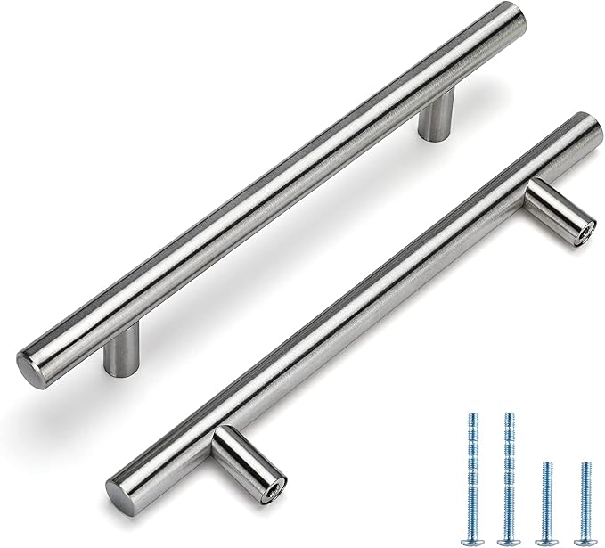 homdiy 400 Pack Drawer Handle Brushed Nickel Kitchen Hardware - HD201SN Cabinet Handles for Kitchen Furniture Hardware Derocative Straight Handle Pull, 8-4/5in Hole Centers