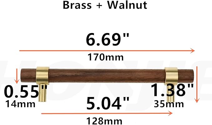 Drawer 6.69"/170mm Pulls Brass Walnut Kitchen Wardrobe Cabinet Hardware Pull Handle with Screw, 2Pcs