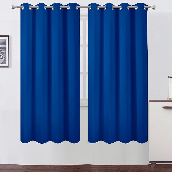 Blackout Curtains 66 x 72 Inch Long Royal Blue Curtains Set of 2 Panels Room by Lemomo