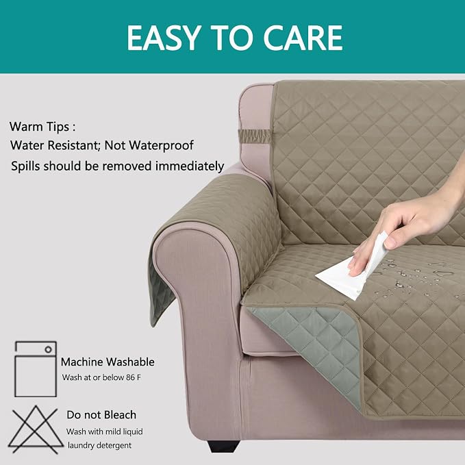 U-NICE HOME Reversible Recliner Chair Covers, Khaki/Light Grey | 28''Recliner - Image 3