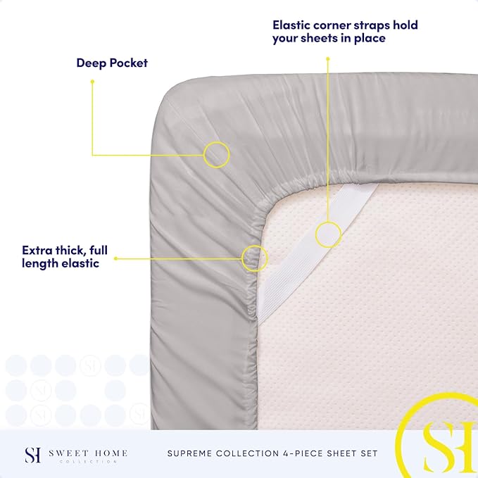 Twin Sheets - Breathable Luxury Sheets with Full Elastic & Secure Corner Straps Built In - 1800 Supreme Collection Extra Soft Deep Pocket Bedding Set, Sheet Set, Twin, Silver