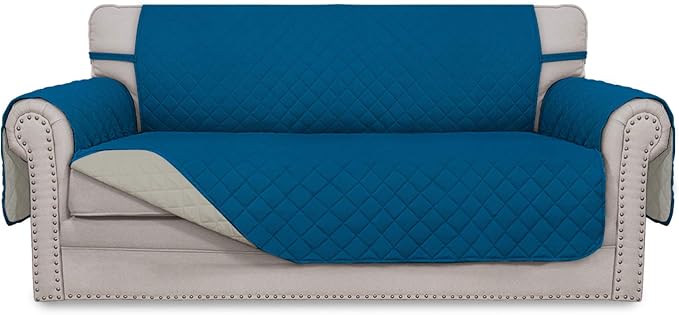 Easy-Going Reversible Couch Cover, 2 Cushion Sofa, Peacockblue/Beige | by Easy-Going