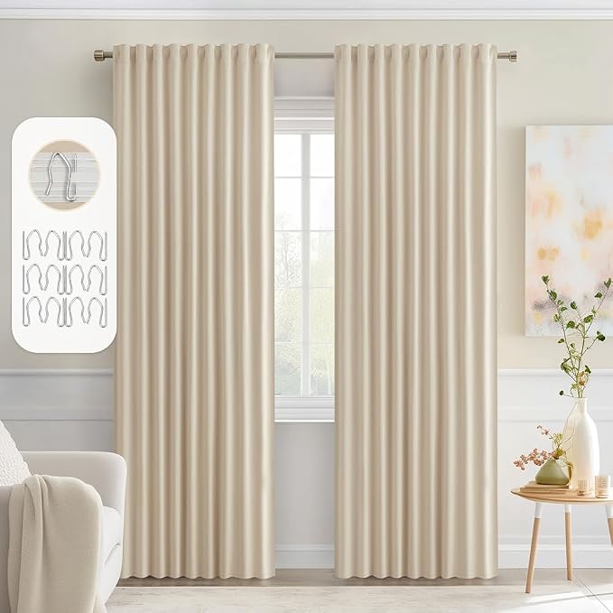 MIULEE Cream Beige Back Tab Blackout Curtains 52x90 Inch Long 2 Panels Set | by MIULEE