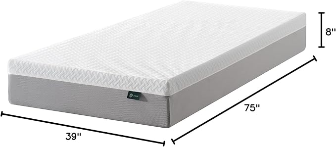 ZINUS 8 Inch Green Tea Essential Memory Foam Mattress [New Version], Twin, Fiberglass Free, Medium Feel, Breathable Airflow Memory Foam, Certified Safe Foams & Fabric, Mattress in A Box