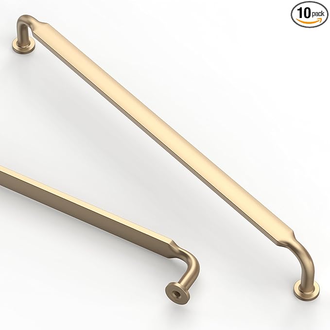 Asidrama 10 Pack 10 Inch(254mm) Brushed Brass Kitchen Cabinet Handles, Cabinet Pulls Kitchen Cabinet Hardware for Cupboard Drawer Pulls