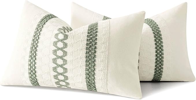 MIULEE Set of 2 Sage Green Boho Decorative Lumbar Pillow Covers 12x24 Inch | - Image 11