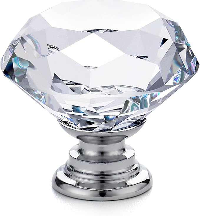 Ravinte 10 Pack Crystal Drawer Knobs - Glass Cabinet Knobs, Diamond Shaped, 30 mm with Silver Base