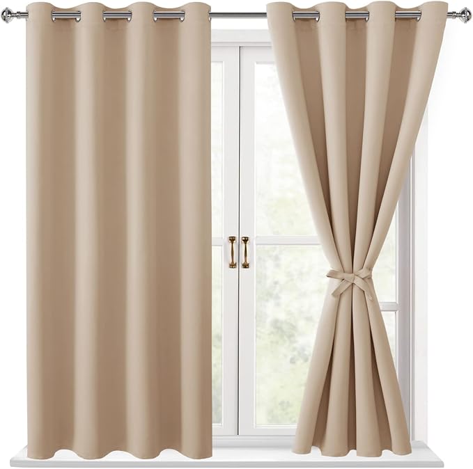 Blackout Curtains for Bedroom, 2 Drape Panels, 52 x 45 Inch | Thermal Insulated by Hiasan