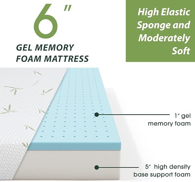BestMassage | 6 Inch King Mattress | Gel Memory Foam | Medium Firm Feel | White | Bed in a Box, CertiPUR-US Certified | Pressure Relief, Cooling Ventilated Foam | Breathable Knit Cover
