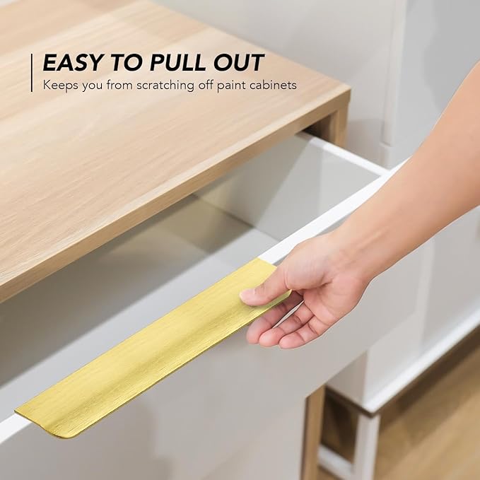 Ravinte Hardware 6 Pack Gold Cabinet Handles, 7.8 Inch (200mm) Finger Edge Pulls, 6-1/4 Inch Hole Center, Finger Pulls for Cabinets