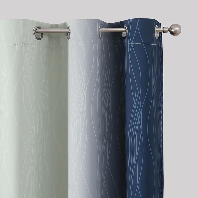 Sage Green and Navy Blue Ombre Blackout Curtains - Image 4