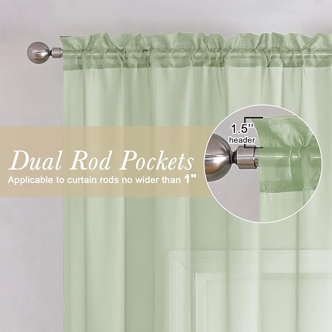 Light Green Sheer Curtains 78 Inches Long 2 Panels, Modern Light Filtering - Image 5
