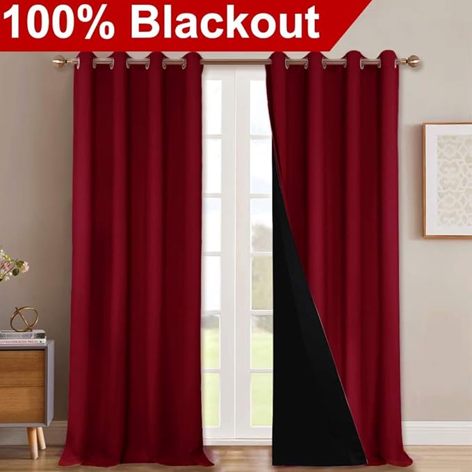 NICETOWN 100% Blackout Blinds, Burgundy Red, Laundry Room Decor Window - Image 2