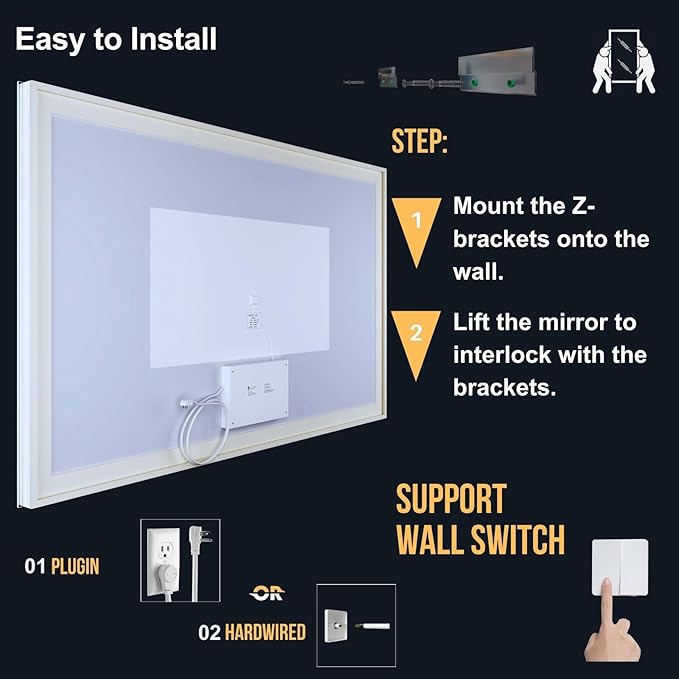 LED Bathroom Mirror 40"x 24",Front Lit and Backlit Bathroom Mirror with Lights,Stepless Dimmable,Anti-Fog, Shatter-Proof, Memory, 3 Colors Lighted Vanity Mirror (Horizontal/Vertical)