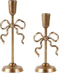 NIKKY HOME Gold Bow Iron Taper Candle Holders Set of 2, Vintage Decorative Tall Candlesticks Centerpieces Decor for Dining Room Table Wedding Party Mantle Fireplace Housewarming Gift