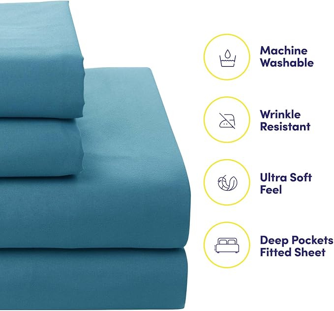 Sweet Home Collection 7 Piece Comforter Set Bag Solid Color All Season Soft Down Alternative Blanket & Luxurious Microfiber Bed Sheets, Marino, Queen