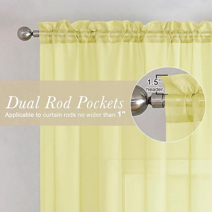 Goose Yellow Sheer Curtains 54 Inch Length 2 Panels, Voile Light Filtering - Image 5