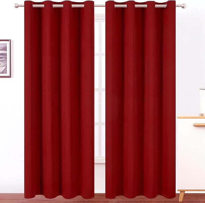Blackout Curtains 52 x 120 Inch Long Red Curtains Set of 2 Panels Room by Lemomo