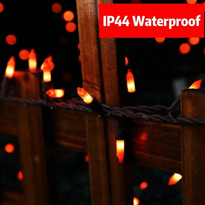 LAMPHOME Super-Bright Extendable Orange Halloween Decoration100 Lights 19.6ft UL Certified Mini Bulb String Lights Set for Outdoor Halloween Home Christmas Tree Garden Holiday Party Patio Decor