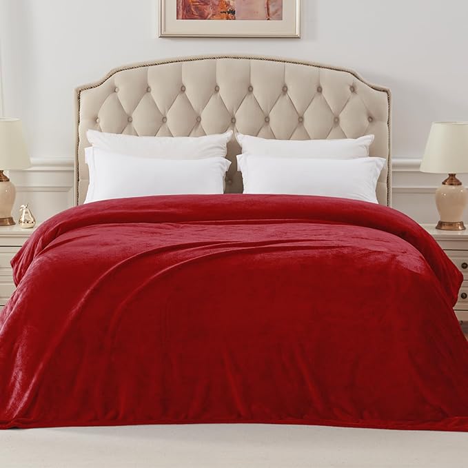 Exclusivo Mezcla Fleece Blanket King Size for Bed, Super Soft and Warm, All Season Use, Cozy, Plush, Lightweight, 90x104 Inches, Deep Red