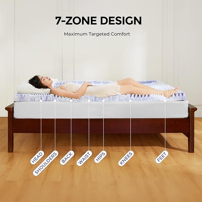 Dreamsmith 4 Inch 7-Zone Queen Memory Foam Mattress Topper, Cooling Gel Infused Foam Mattress Pad, Queen Size Bed, CertiPUR-US Certified
