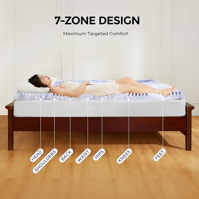Dreamsmith 4 Inch 7-Zone King Memory Foam Mattress Topper, Cooling Gel Infused Foam Mattress Pad, King Size Bed, CertiPUR-US Certified
