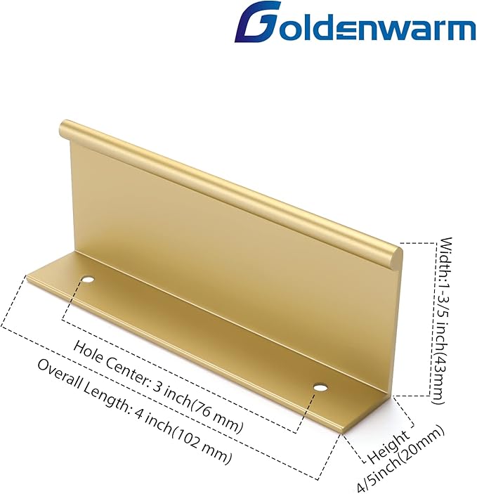 goldenwarm 30 Pack Gold Finger Edge Pulls Drawer Finger Pulls Champagne Gold Kitchen Hardware Handles Bedroom Dresser Drawers,3in Hole Center