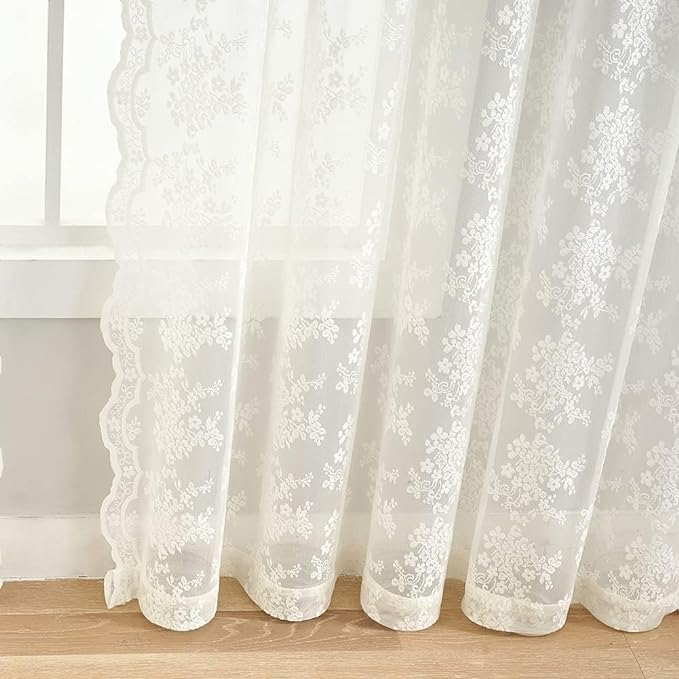 YJ YANJUN Vintage Lace Curtains Elegant Flower Off White 132 inch Curtains 1 - Image 4