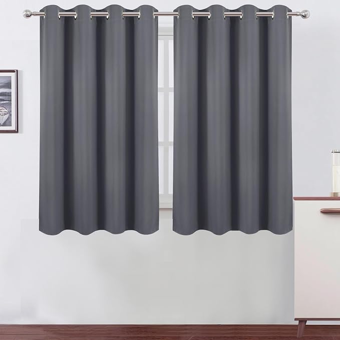 Blackout Curtains 66 x 54 Inch Long Grey Curtains Set of 2 Panels Room by Lemomo
