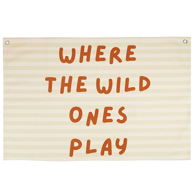 Playroom Rectangular Canvas Banner-Flag Wall Sign Decor for Kids Teen,Playroom Nursery Baby Room Bedroom Living Room Wall Decor-Where the Wild Ones Play-Baby Shower Birthday Christmas Gift