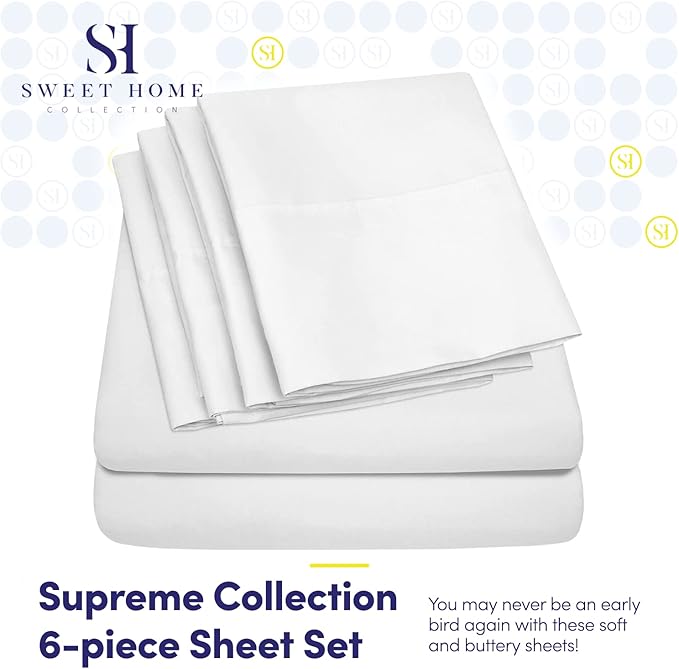 Cal King Size Bed Sheets - 6 Piece 1500 Supreme Collection Fine Brushed Microfiber Deep Pocket California King Sheet Set Bedding - 2 Extra Pillow Cases, Great Value, California King, White