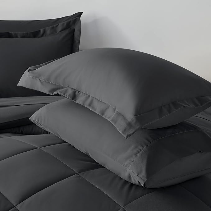 CozyLux Oversized Queen Comforter Set Dark Grey, 7 Pieces Bed in a Bag Comforter Set with Sheets Luxury Bed Set All Seasons, Bedding Set with Down Alternative Comforter, Sheets, Pillowcases & Shams