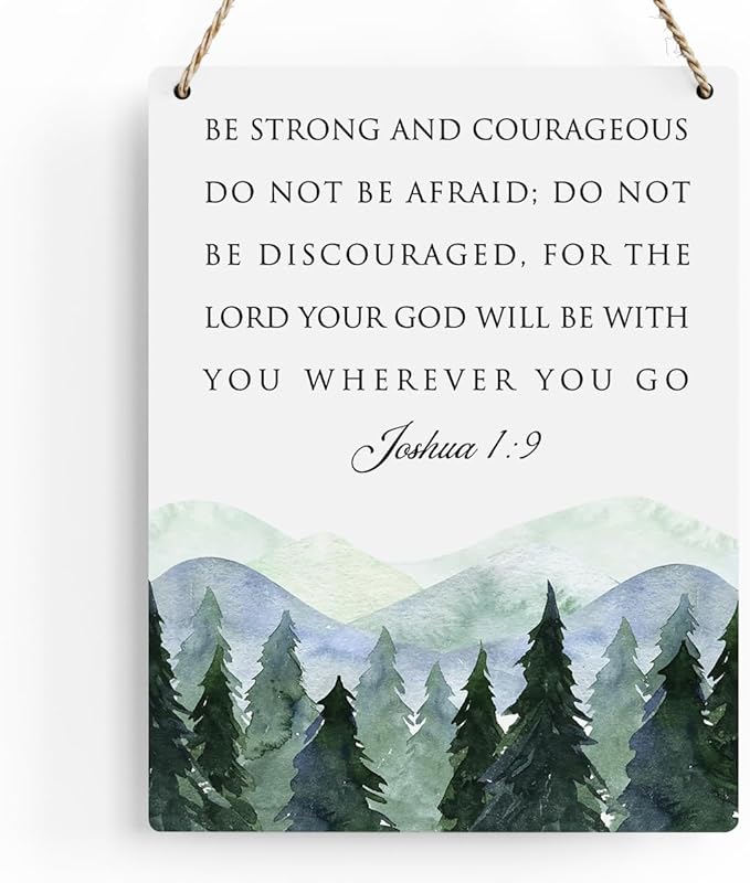BELLOWDEER Inspirational Decor Be Strong and Courageous Joshua 1:9 Scripture Wooden Hanging Sign Christian Gift for Baby Kids Girl Boy Nursery Teen Room Bible Verse Wall Art 8 x 10 Inches