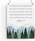 BELLOWDEER Inspirational Decor Be Strong and Courageous Joshua 1:9 Scripture Wooden Hanging Sign Christian Gift for Baby Kids Girl Boy Nursery Teen Room Bible Verse Wall Art 8 x 10 Inches